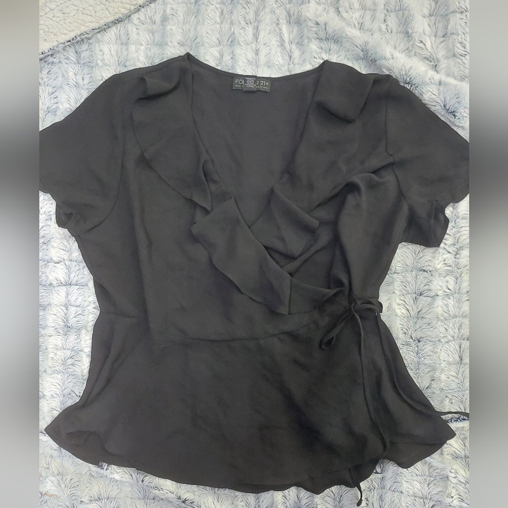 EUC Forever 21 Black Wrap Peplum Blouse‎ 2x